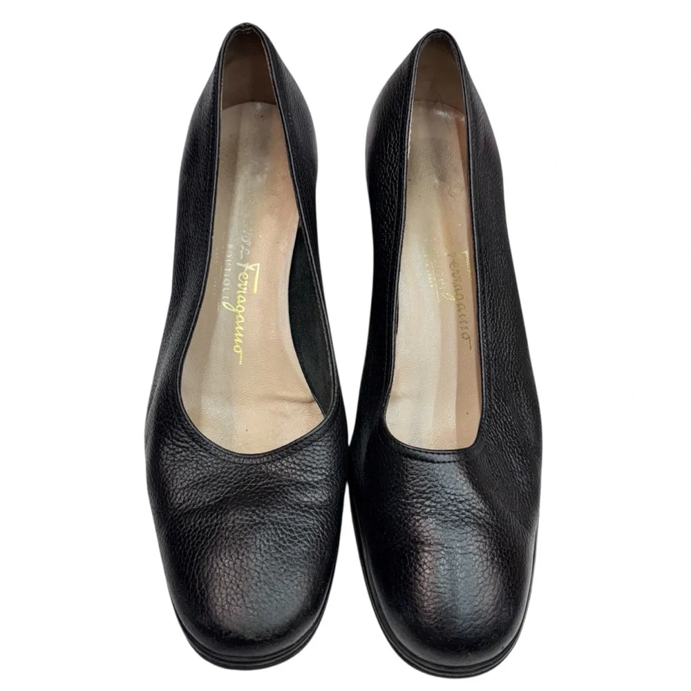 Salvatore Ferragamo Black Leather Wedge 8.5C